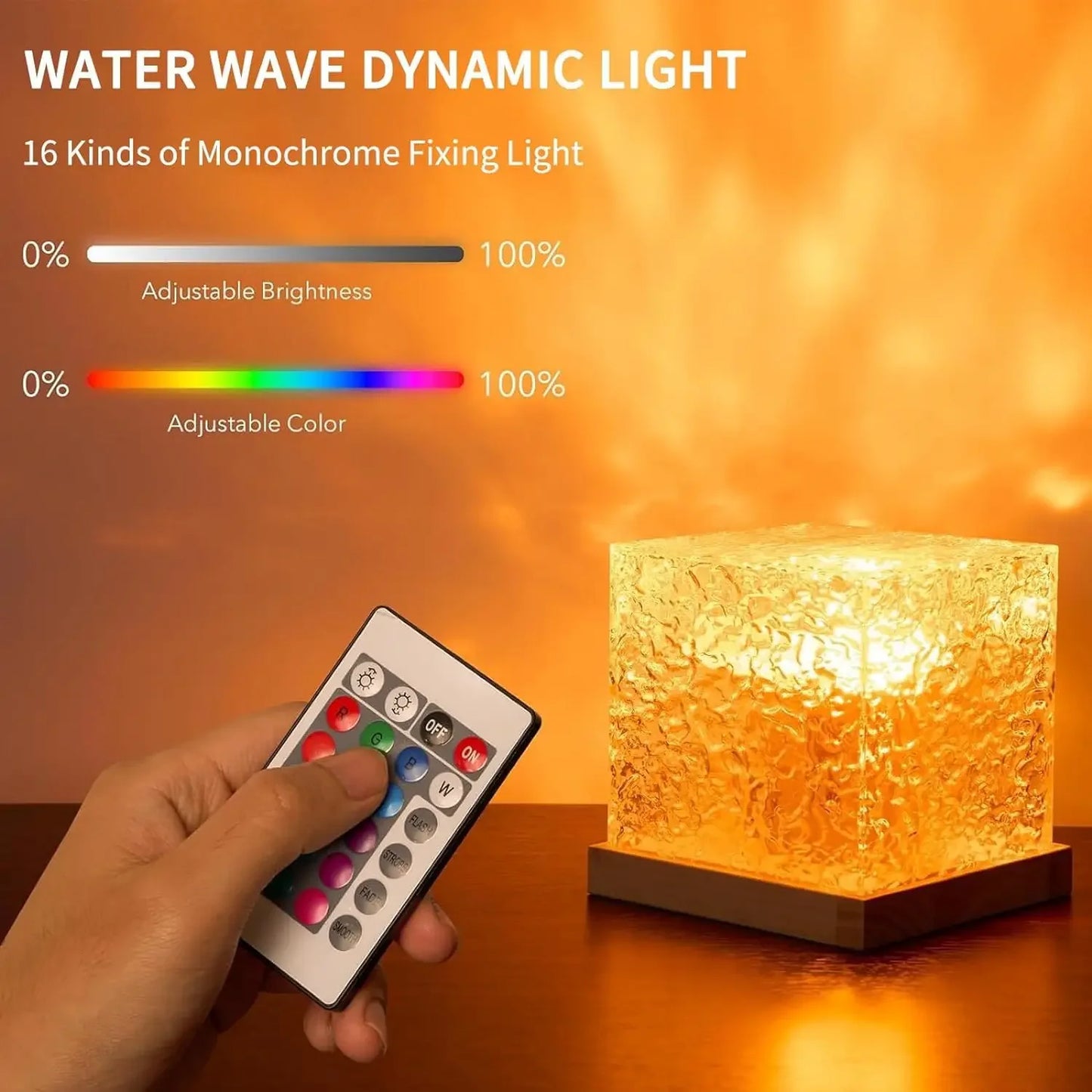 Rotating RGB LED Lamp Dynamic Water Wave Projector for Home Bar Restaurant Gift 16 Different Colors with Remote Control