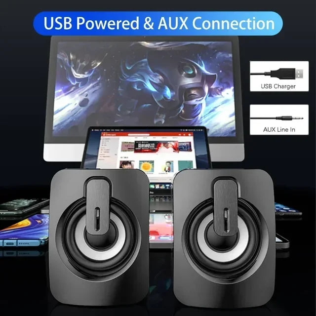 Mini Bluetooth Speakers with RGB LED Lights, Microphone Support, HiFi Stereo Sound, USB Connection for PC, Desktop, Office, Laptop