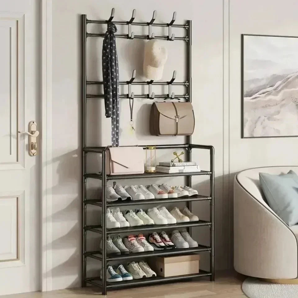 Multifunctional 5-tier coat and shoe rack, 169 x 60 x 25 cm, black