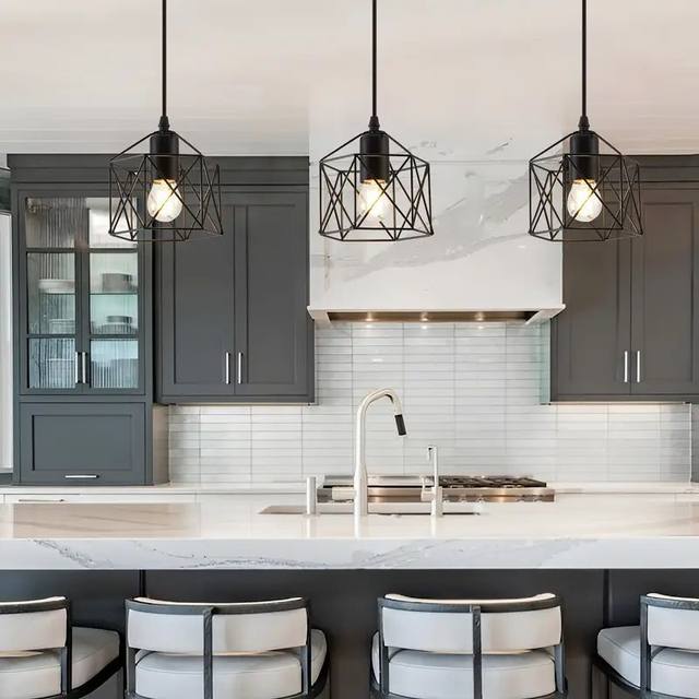 Industrial Style LED Pendant Light E27 Metal Base Retro Chandelier for Kitchen Island Cafe Staircase Hallway Living Room Bedroom AC85-265V Black Pack of 2
