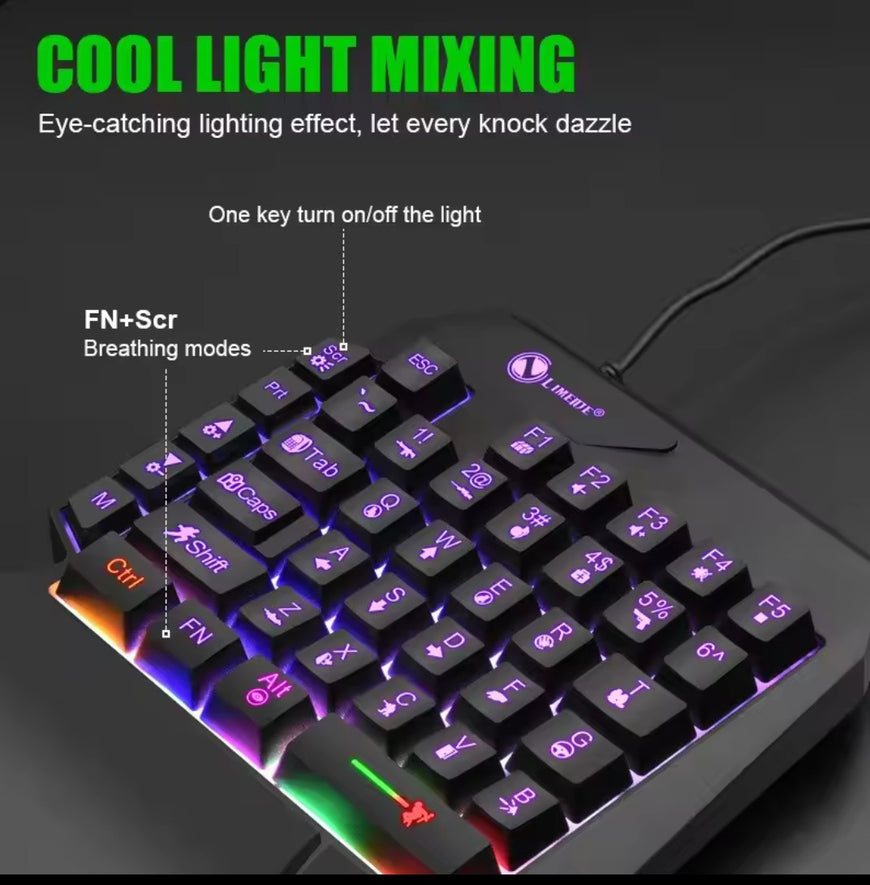Ultra-Slim One-Handed Backlit Mini Gaming Keyboard 35 Keys