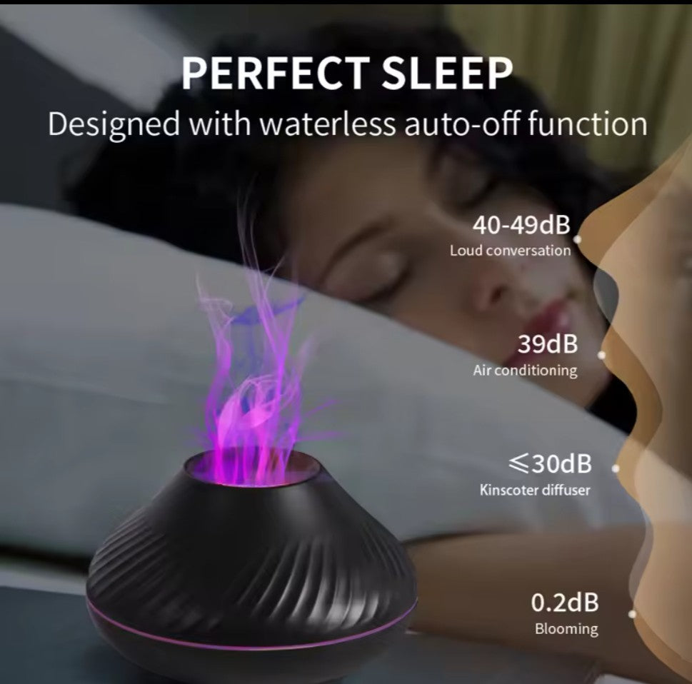 Volcano humidifier ultrasonic diffuser LED lamp with realistic flame effect 6 adjustable colors