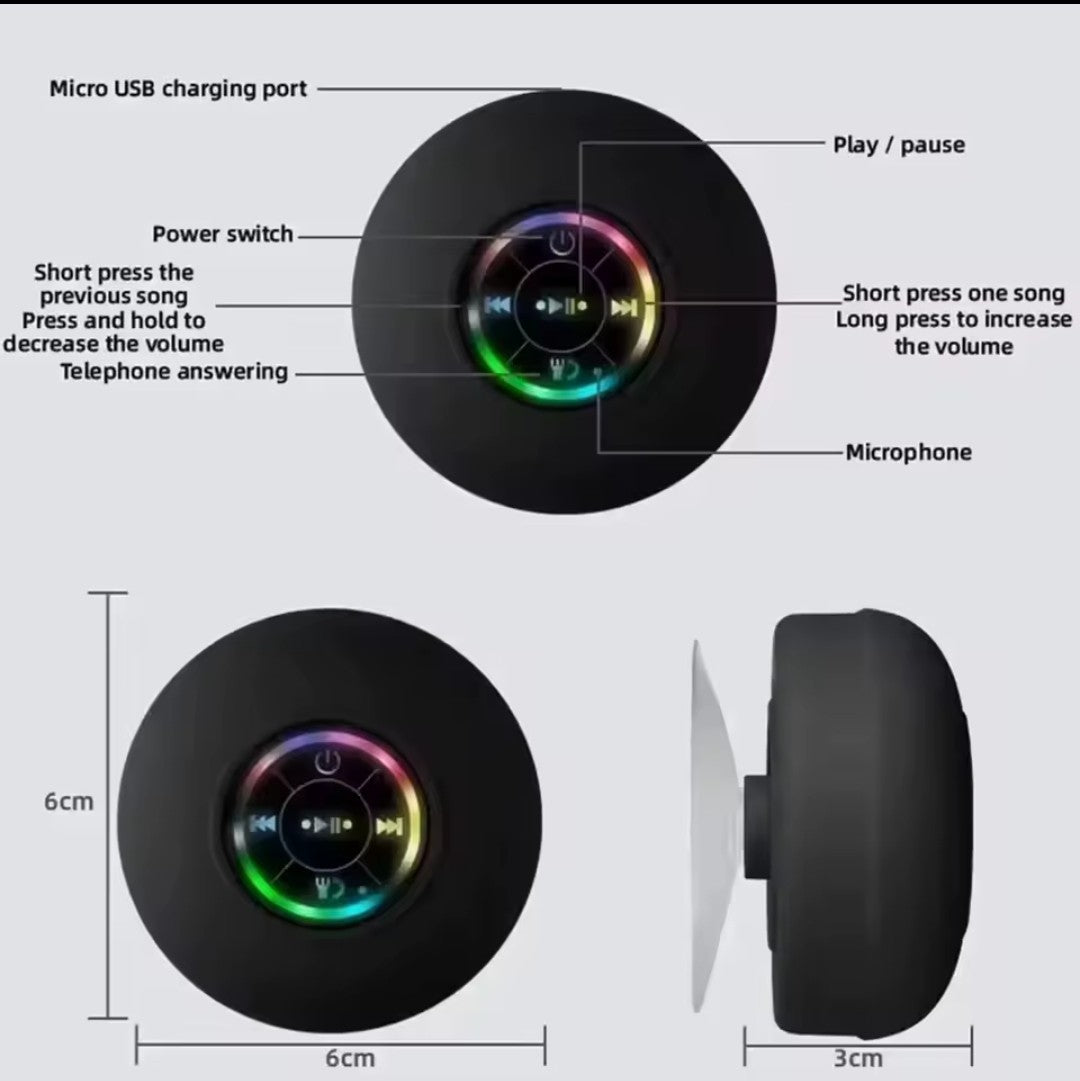 Mini Wireless Bluetooth Speaker with LED Lights, IPX4 Waterproof, Built-in Strong Suction Cup for Bathroom, Beach, Pool, Outdoor Activities, PC, Tablet, Mobile Phone