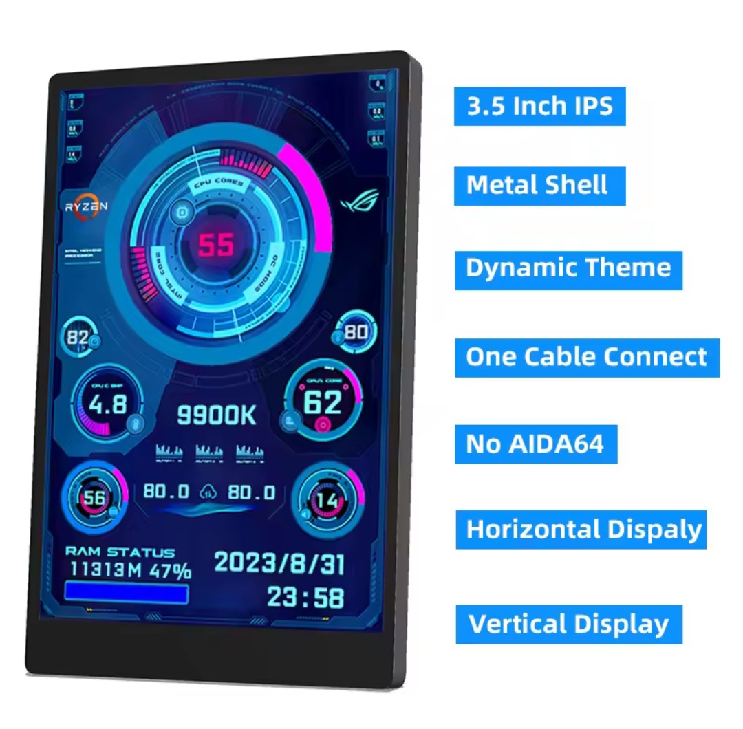 3.5 inch Type C IPS Secondary Display 320x480 USB LCD Monitor for CPU GPU RAM HDD AIDA64 Windows 10 11 (