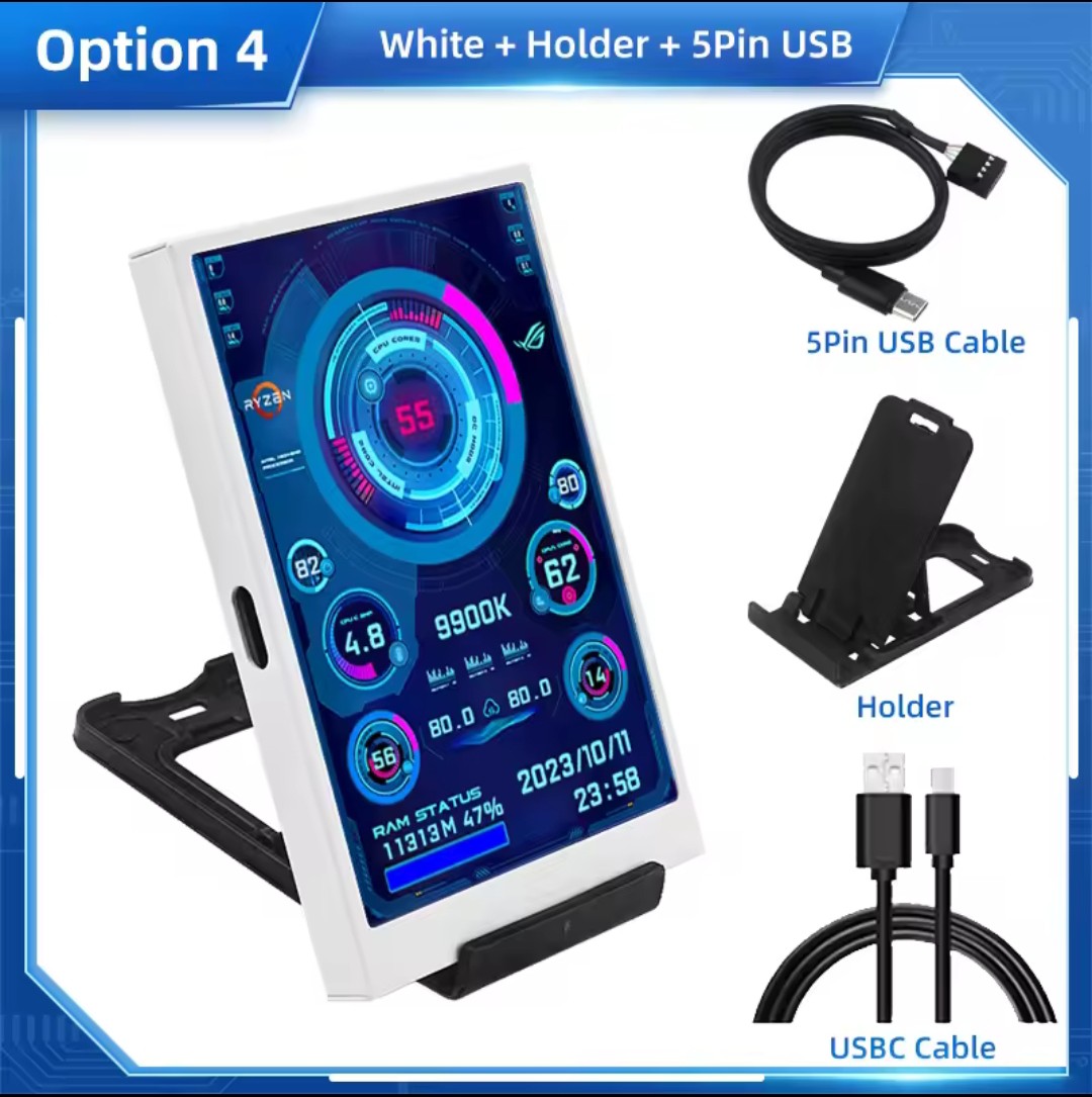 3.5 inch Type C IPS Secondary Display 320x480 USB LCD Monitor for CPU GPU RAM HDD AIDA64 Windows 10 11 (
