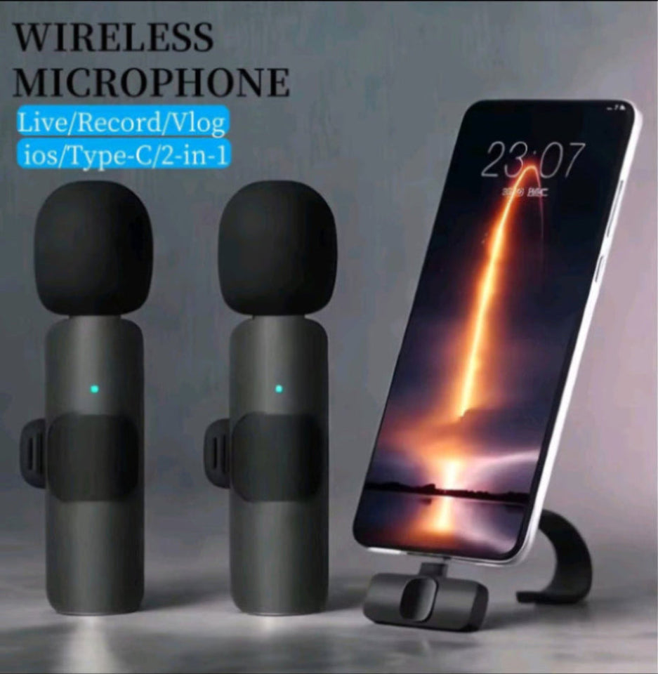 2-in-1 Wireless Lavalier Microphone for Live Streaming, YouTube, TikTok, Facebook, Interviews, Teachers, High-Quality Stereo Sound with Noise Cancellation Function
