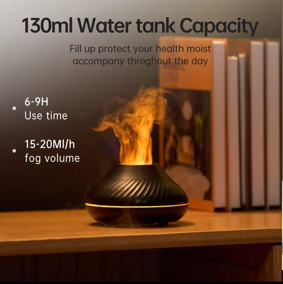 Volcano humidifier ultrasonic diffuser LED lamp with realistic flame effect 6 adjustable colors