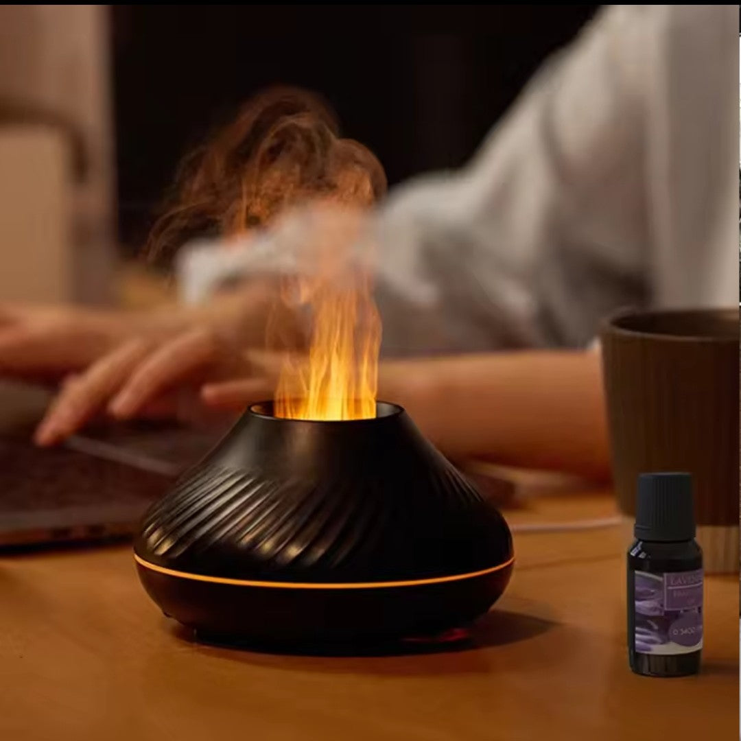 Volcano humidifier ultrasonic diffuser LED lamp with realistic flame effect 6 adjustable colors