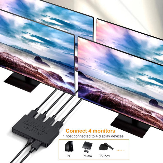 Divisor compatible con HDMI 4K 1 entrada-4 salidas, interruptor HDTV 4x1 conmutador de vídeo HD para Xbox, PS4, DVD, PC y portátil