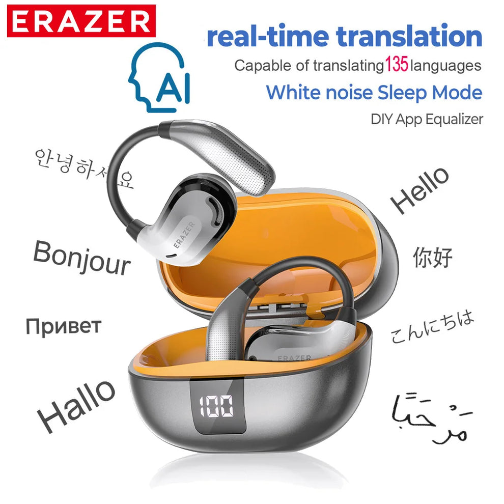 ERAZER XT66PRO Wireless Bluetooth Earphones with DIY App Translator Built-in AI Translation into 135 Languages Long Battery Life IPX5 Waterproof