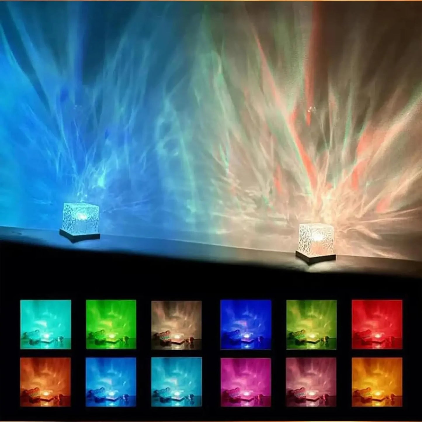Rotating RGB LED Lamp Dynamic Water Wave Projector for Home Bar Restaurant Gift 16 Different Colors with Remote Control