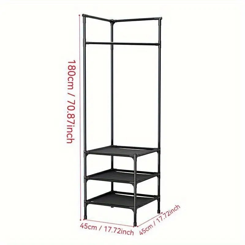 Triangular Coat Rack, Versatile Home Organizer with 3 Shelves, Easy Assembly, Metal and Plastic, White