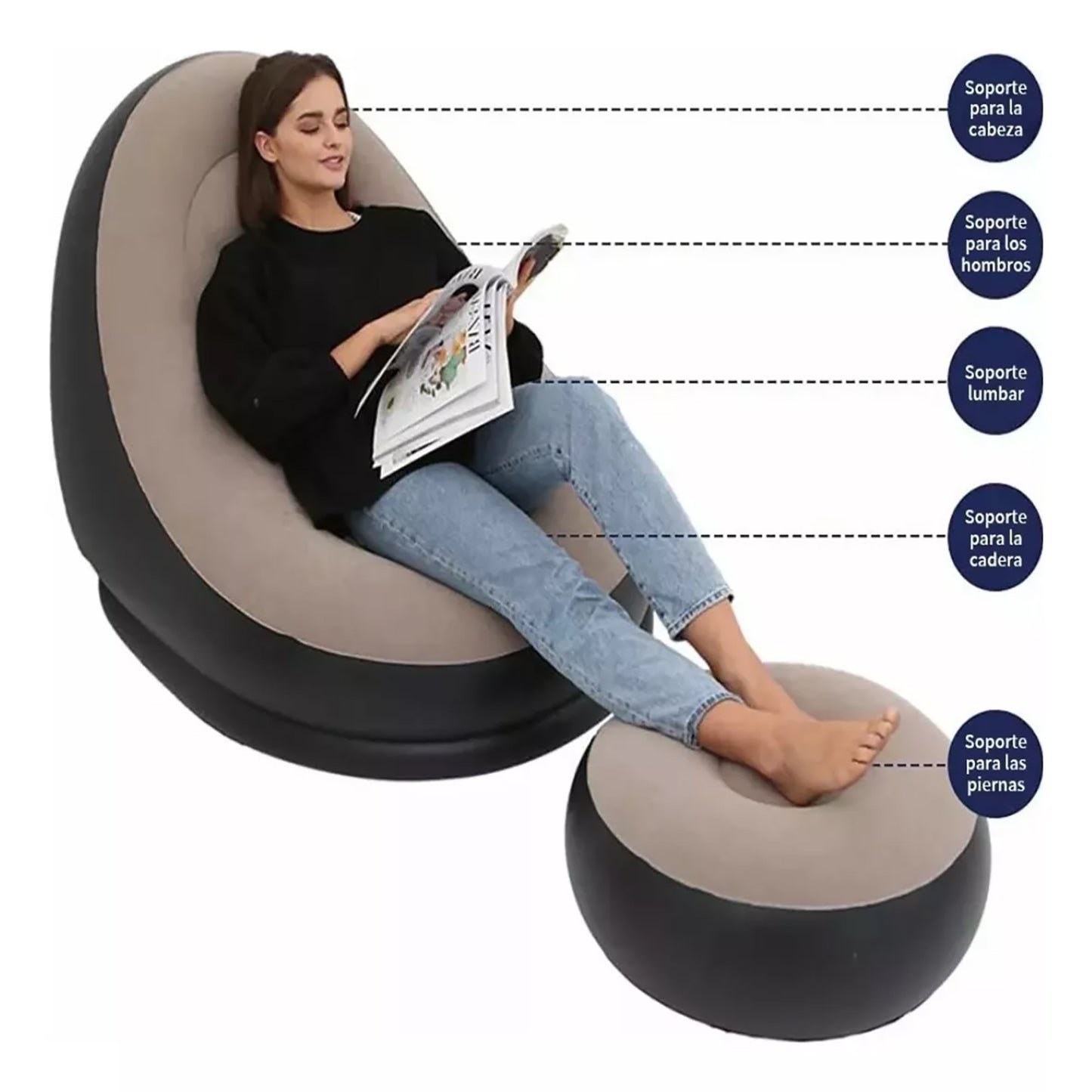 Inflatable Sofa + Ottoman Ergonomic Design for Indoor & Outdoor Bedroom Living Room Terrace Garden Camping and Beach with Free Pump