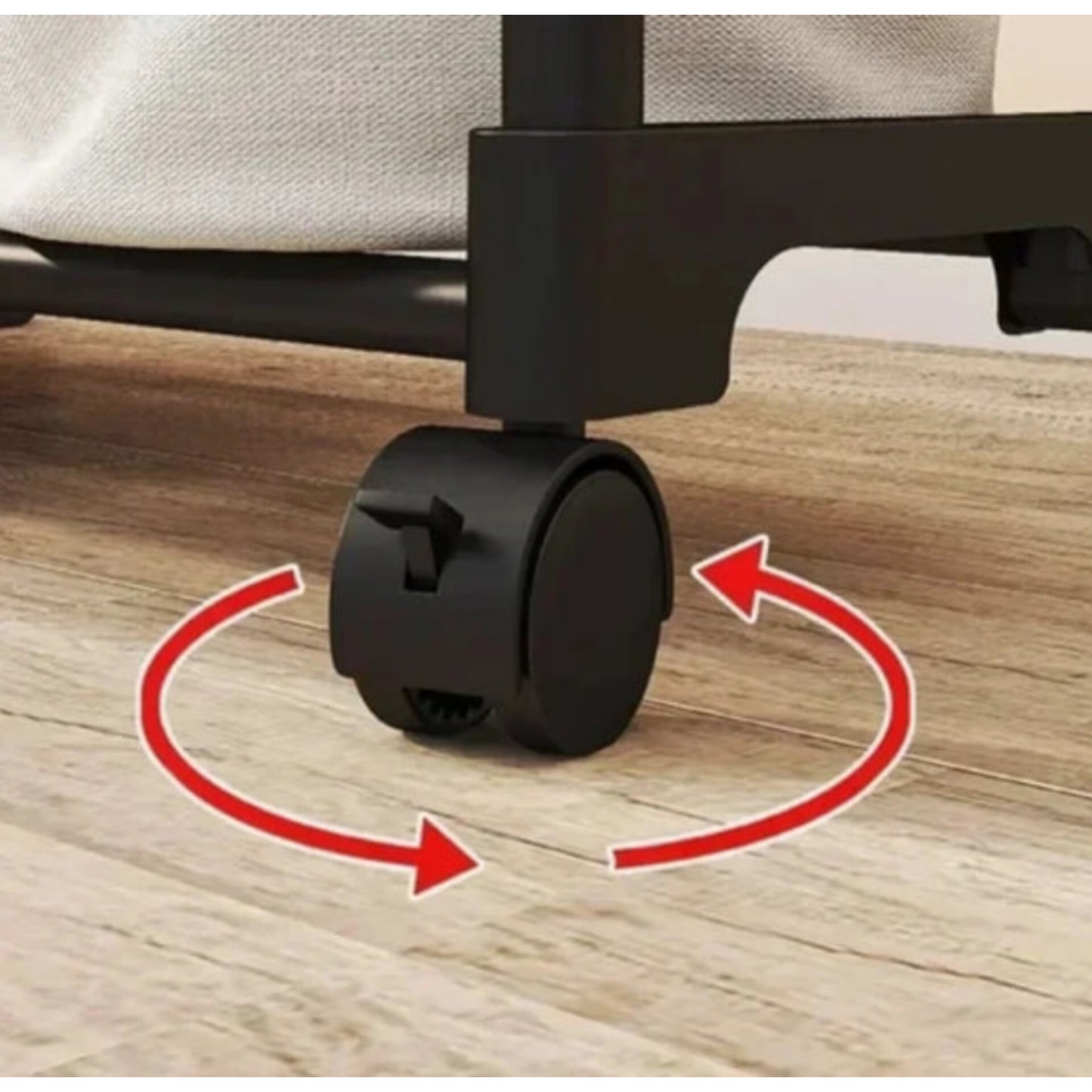 Close-up of black caster wheel on perchero con doble barra resistente para ropa showing smooth rotation