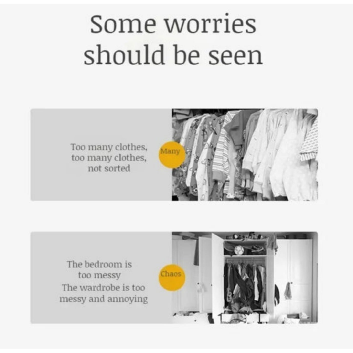 Image showing messy clothes and wardrobe clutter highlighting need for perchero con doble barra resistente para ropa