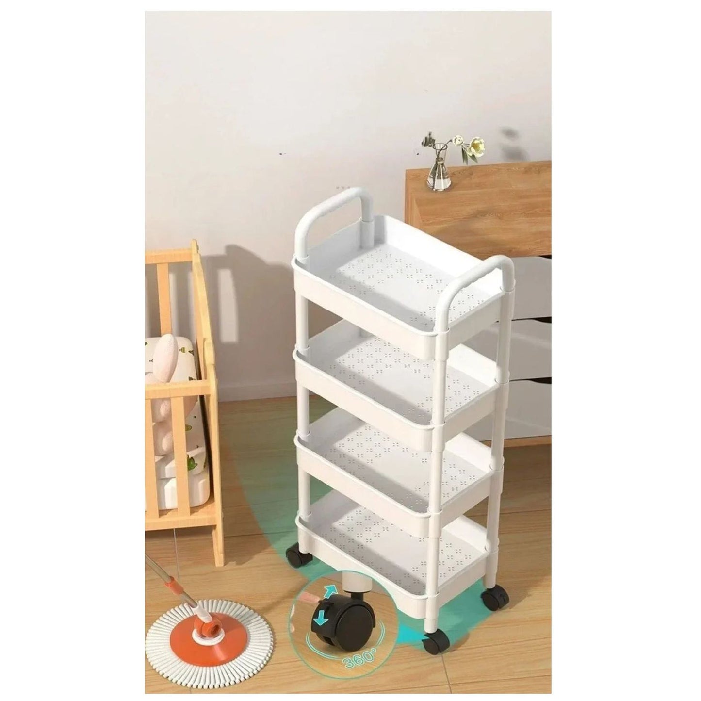 4-Tier Rolling Storage Cart, 36x24x92cm, Multi-Purpose, Plastic Material, 2-Pack Offer
