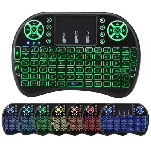 Mini 2.4G Wireless Keyboard Air Mouse 7 Colors Backlit with Remote Control for Android, Laptop, TV Box, Projector (7 Languages ​​Available)