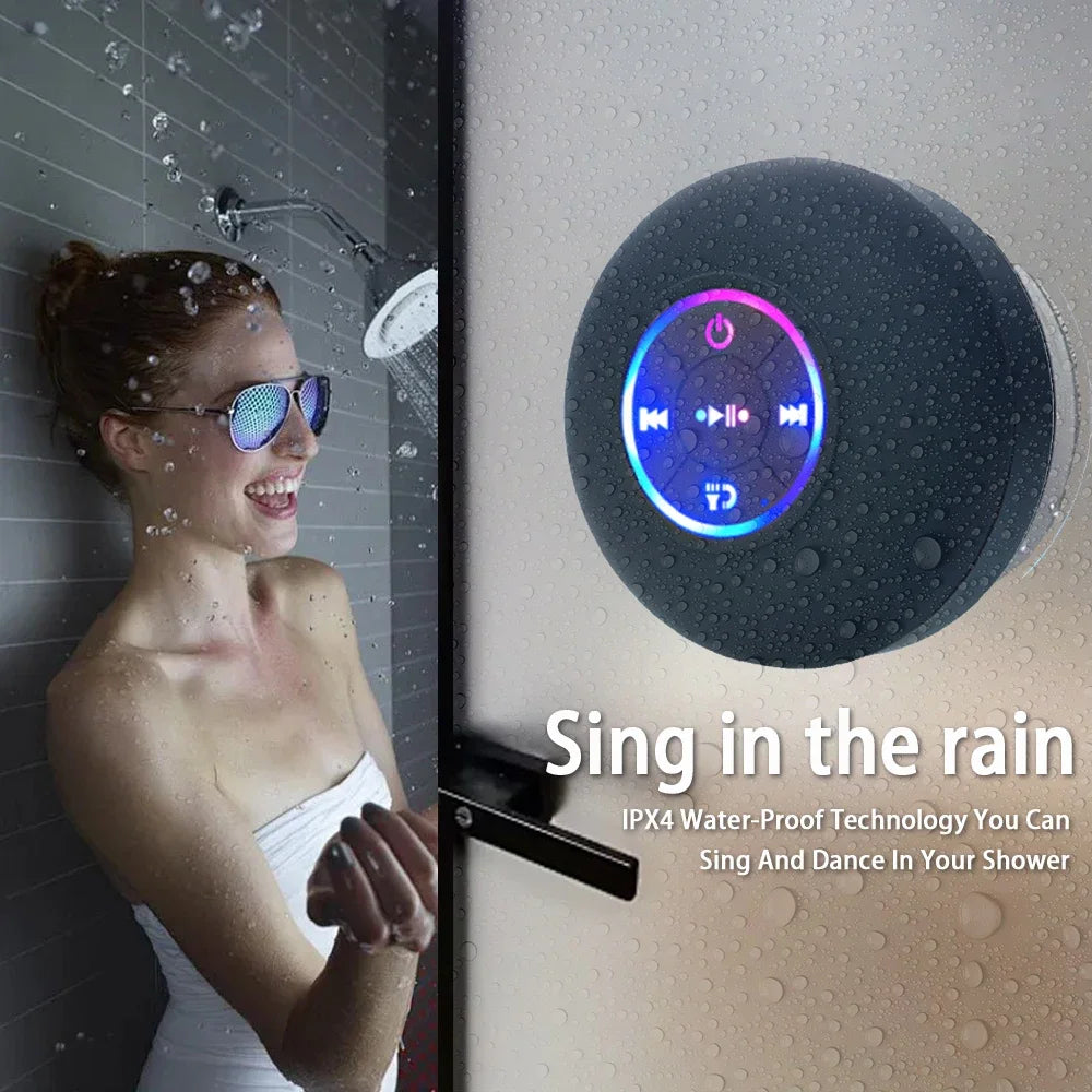 Mini Wireless Bluetooth Speaker with LED Lights, IPX4 Waterproof, Built-in Strong Suction Cup for Bathroom, Beach, Pool, Outdoor Activities, PC, Tablet, Mobile Phone