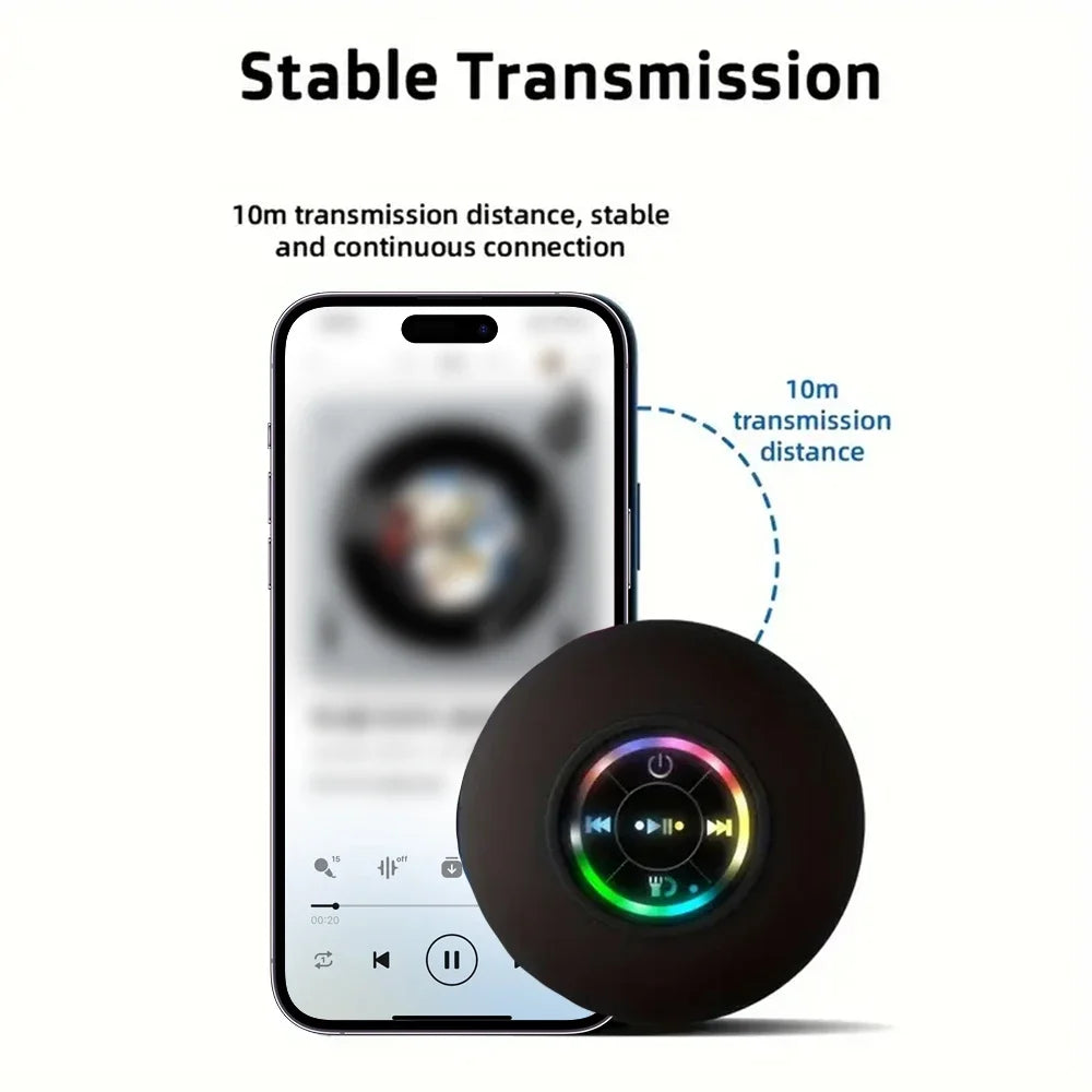 Mini Wireless Bluetooth Speaker with LED Lights, IPX4 Waterproof, Built-in Strong Suction Cup for Bathroom, Beach, Pool, Outdoor Activities, PC, Tablet, Mobile Phone