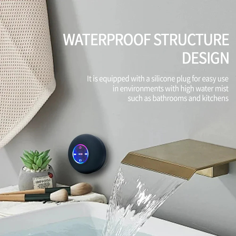 Mini Wireless Bluetooth Speaker with LED Lights, IPX4 Waterproof, Built-in Strong Suction Cup for Bathroom, Beach, Pool, Outdoor Activities, PC, Tablet, Mobile Phone