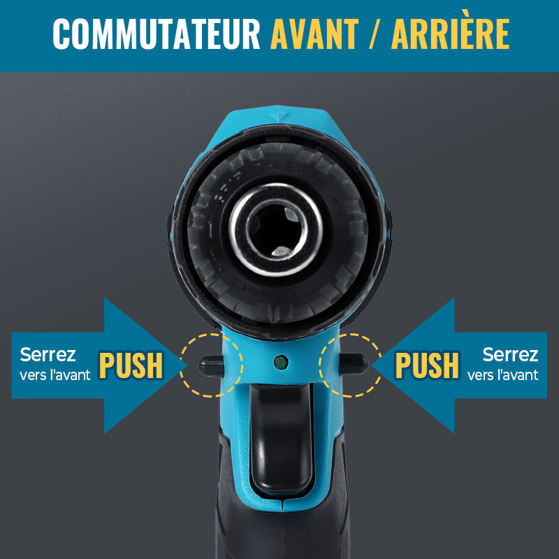 Taladro destornillador de impacto sin cable kit completo con 2 baterias de 28V  y 24 accesorios color azul/negro