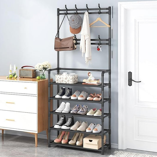 Multifunctional 5-tier coat and shoe rack, 169 x 60 x 25 cm, black