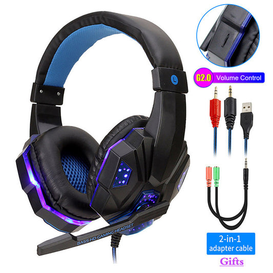 Auriculares estéreo profesionales para Gaming con luces Led  micrófono  cable Switch, Xbox One Pc PS4 color negro/azul
