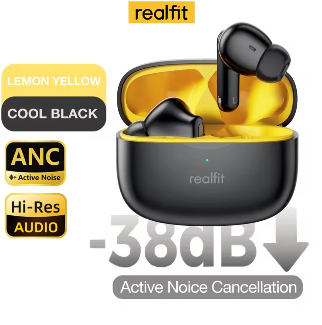 Realfit F3 Bluetooth 5.0 Headphones with ANC Active Noise Cancellation and ENC Calls HiFi Stereo Superb Bass Sport Gaming 100% Original Product