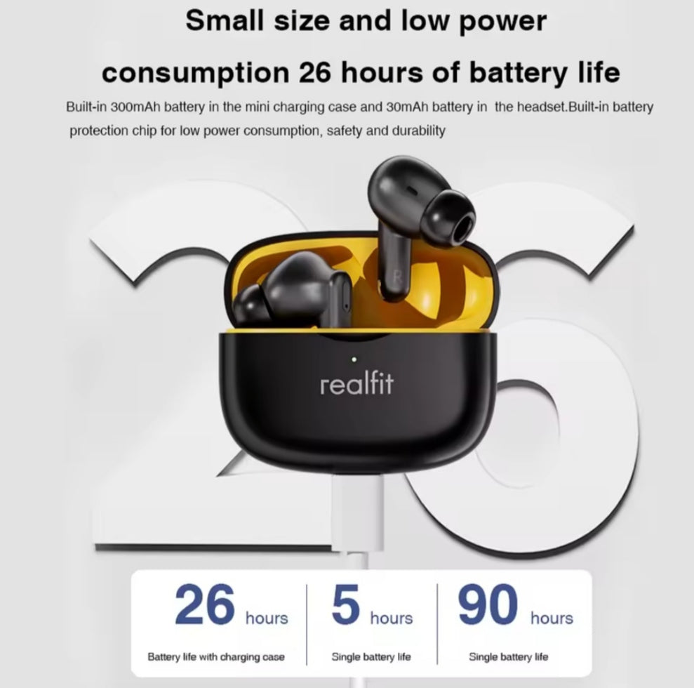 Realfit F3 Bluetooth 5.0 Headphones with ANC Active Noise Cancellation and ENC Calls HiFi Stereo Superb Bass Sport Gaming 100% Original Product