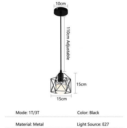 Industrial Style LED Pendant Light E27 Metal Base Retro Chandelier for Kitchen Island Cafe Staircase Hallway Living Room Bedroom AC85-265V Black Pack of 2