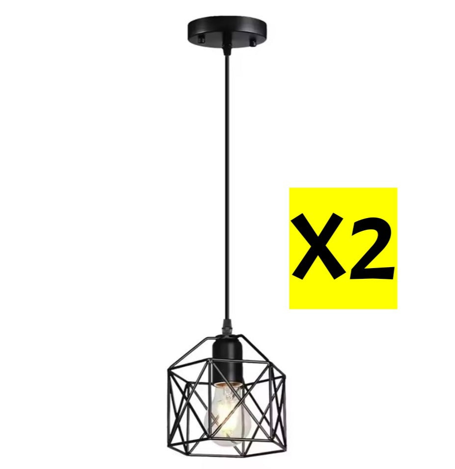 Industrial Style LED Pendant Light E27 Metal Base Retro Chandelier for Kitchen Island Cafe Staircase Hallway Living Room Bedroom AC85-265V Black Pack of 2