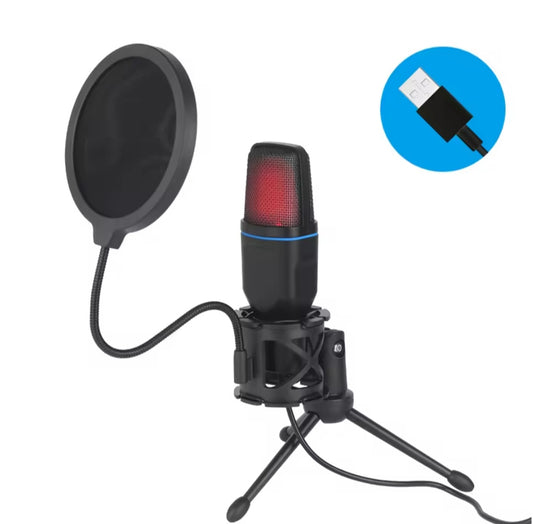 USB Condenser Microphone with RGB Lighting for Wired Gaming, Recording Studio, Podcasting, Streaming, Laptop, Desktop PC