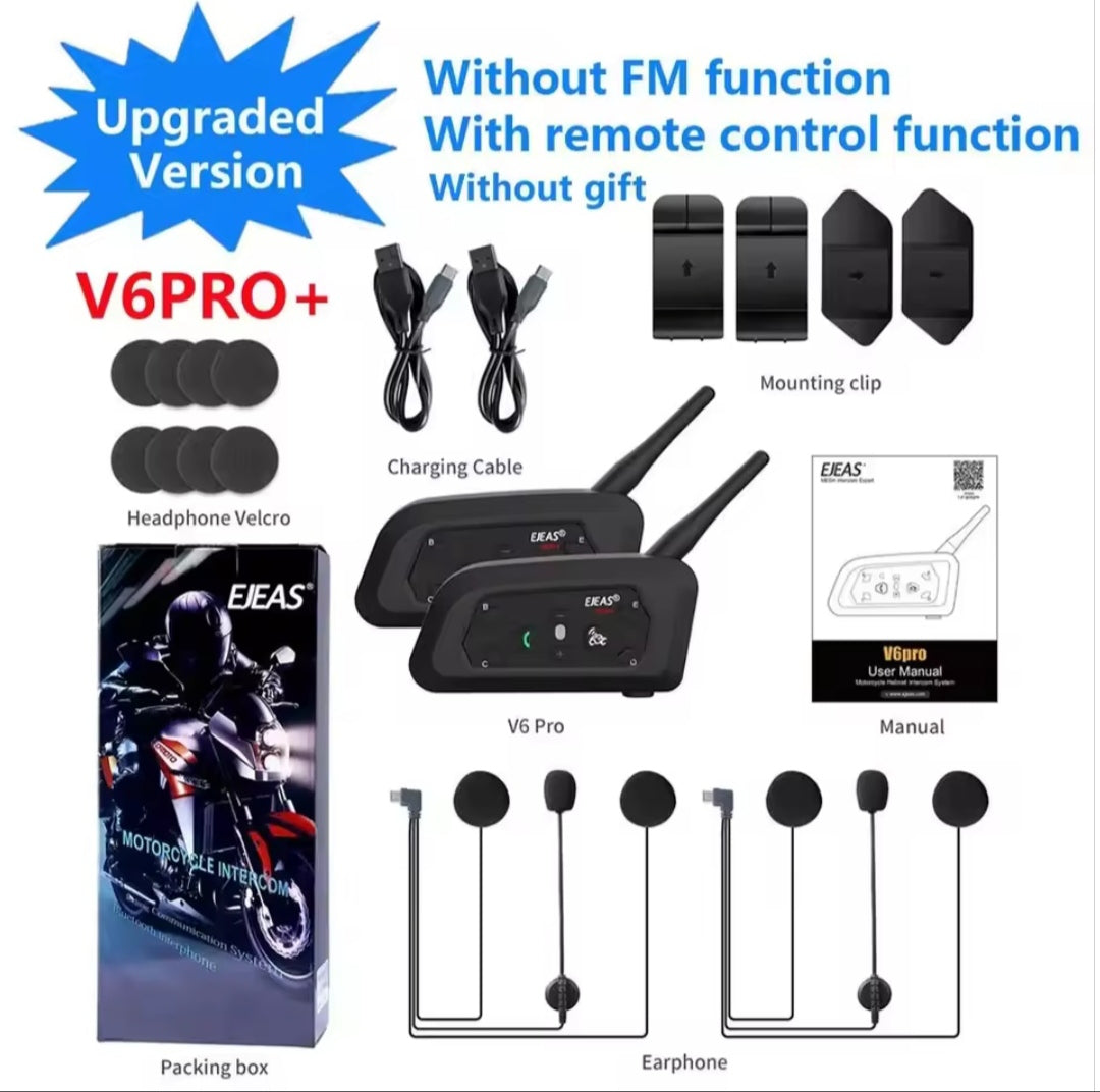 Intercomunicador EJEAS V6 PRO+ para casco de motocicleta bluetooth 5.1 Walkie Talkie 6 conductores Distancia 800 metros Impermeable IP67