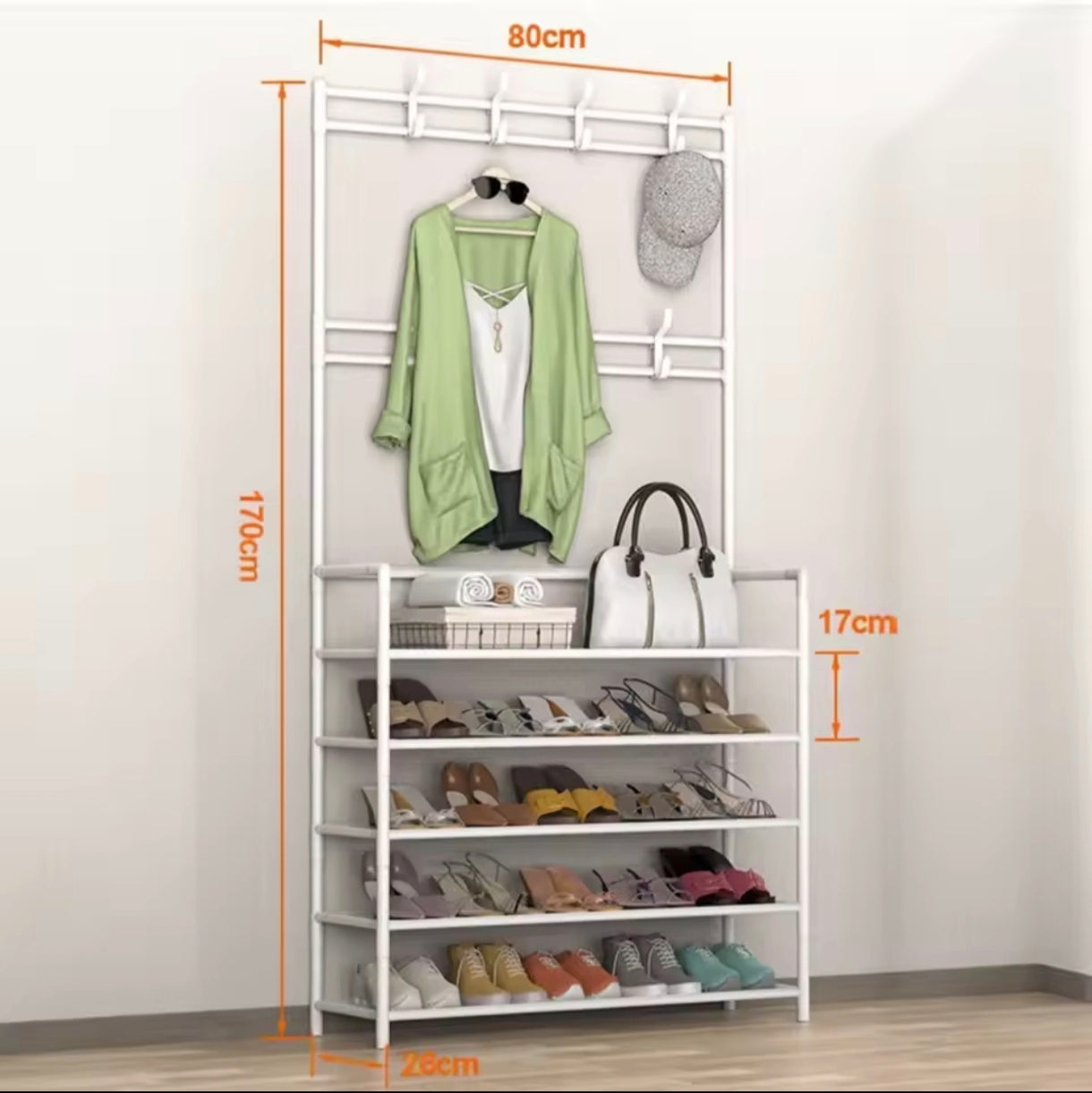 Perchero y zapatero multifuncional 5 niveles 170x80×28 cm color negro o blanco