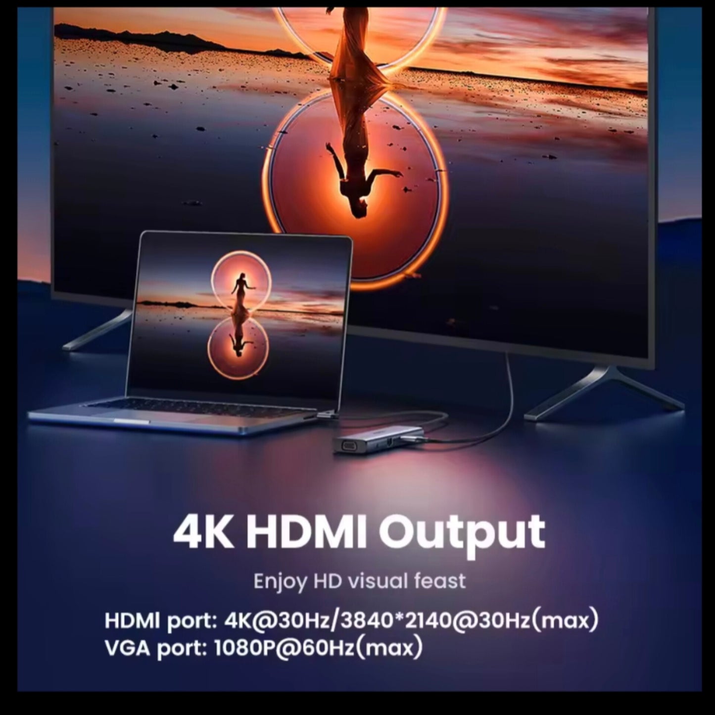 Ugreen estación de acoplamiento USB-C  concentrador 10 en 1: HDMI 4K, VGA, Ethernet de 1 Gbps, PD de 100 W, 3 puertos USB 3.0, ranura para tarjeta SD/TF y audio de 3,5 mm