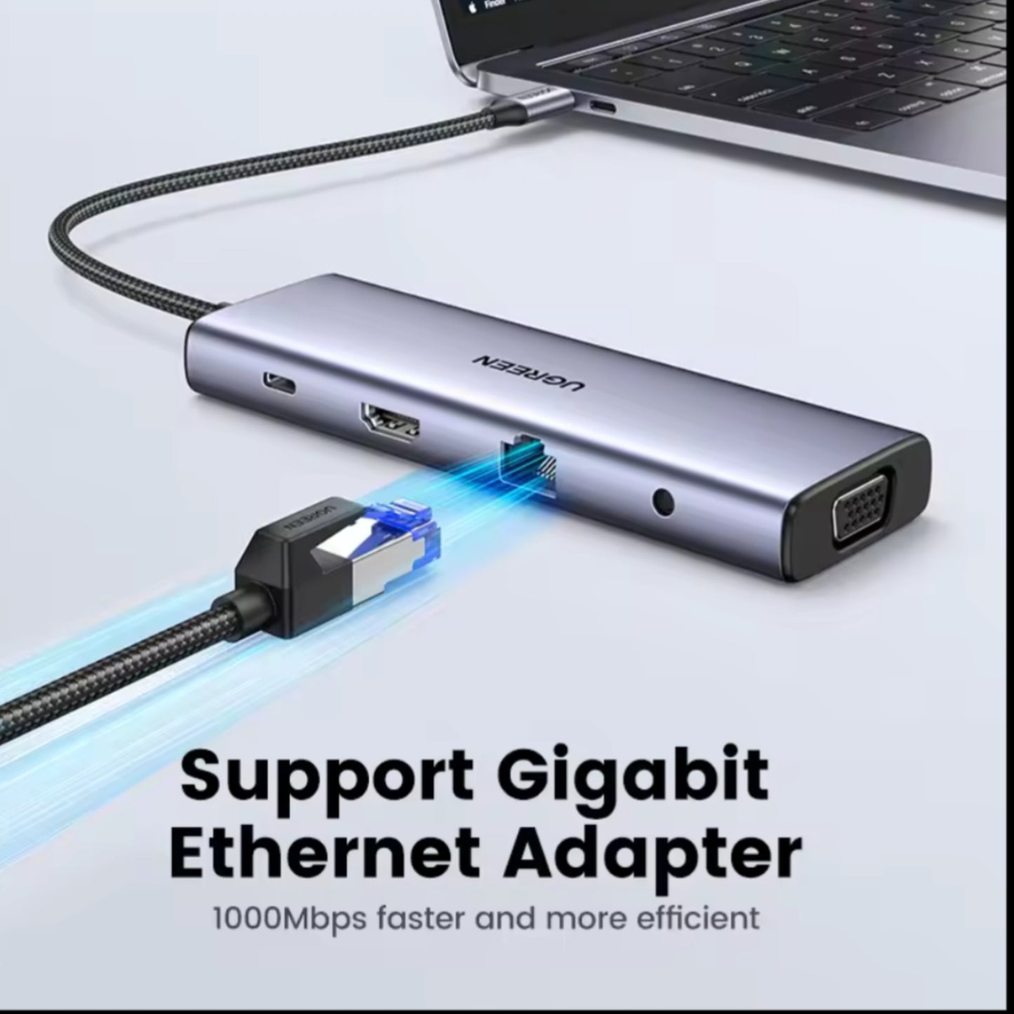 Ugreen estación de acoplamiento USB-C  concentrador 10 en 1: HDMI 4K, VGA, Ethernet de 1 Gbps, PD de 100 W, 3 puertos USB 3.0, ranura para tarjeta SD/TF y audio de 3,5 mm