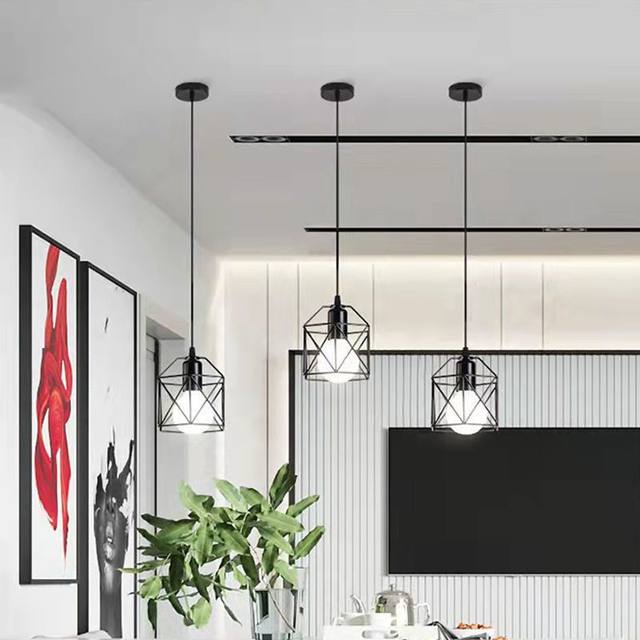Industrial Style LED Pendant Light E27 Metal Base Retro Chandelier for Kitchen Island Cafe Staircase Hallway Living Room Bedroom AC85-265V Black Pack of 2