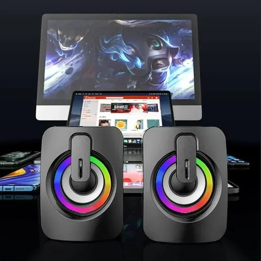 Mini Bluetooth Speakers with RGB LED Lights, Microphone Support, HiFi Stereo Sound, USB Connection for PC, Desktop, Office, Laptop