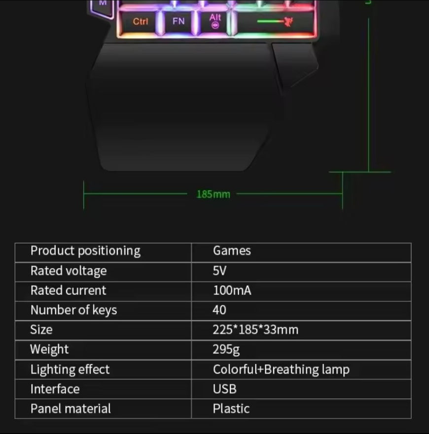 Ultra-Slim One-Handed Backlit Mini Gaming Keyboard 35 Keys 