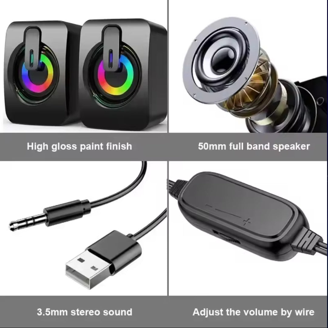 Mini Bluetooth Speakers with RGB LED Lights, Microphone Support, HiFi Stereo Sound, USB Connection for PC, Desktop, Office, Laptop