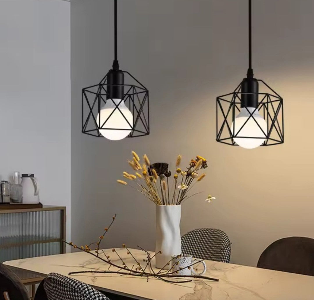 Industrial Style LED Pendant Light E27 Metal Base Retro Chandelier for Kitchen Island Cafe Staircase Hallway Living Room Bedroom AC85-265V Black Pack of 2