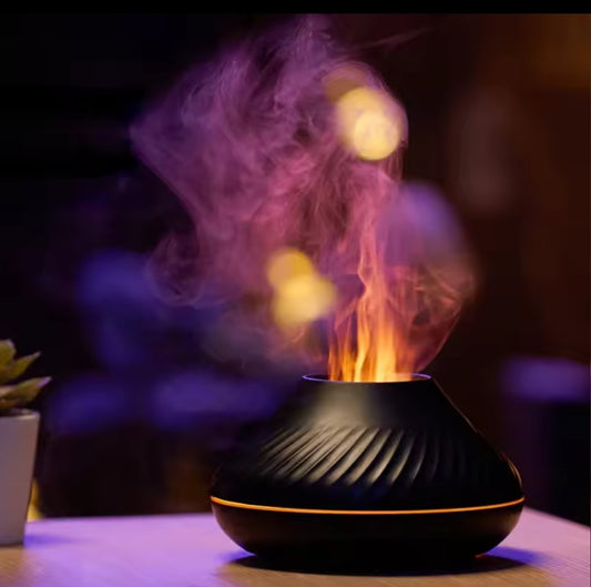 Volcano humidifier ultrasonic diffuser LED lamp with realistic flame effect 6 adjustable colors