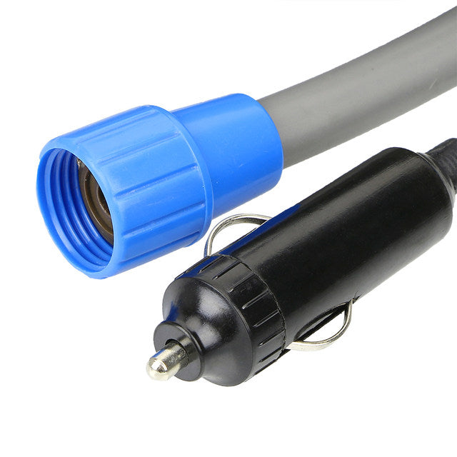 Multi-purpose 12V portable shower with pump, cigarette lighter connection, for car washing, travel, camping, blue.
