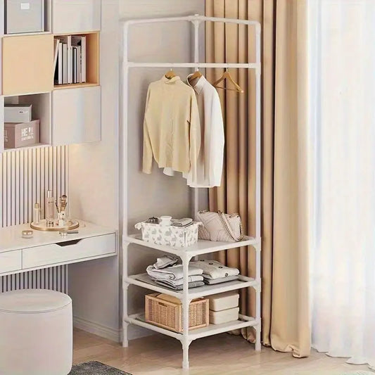 Triangular Coat Rack, Versatile Home Organizer with 3 Shelves, Easy Assembly, Metal and Plastic, White
