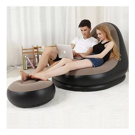 Inflatable Sofa + Ottoman Ergonomic Design for Indoor &amp; Outdoor Bedroom Living Room Terrace Garden Camping and Beach with Free Pump